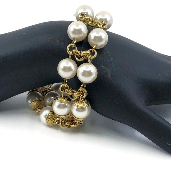 Double Strand Faux Pearl Bracelet 8", Chunky Pearl - Picture 3 of 9